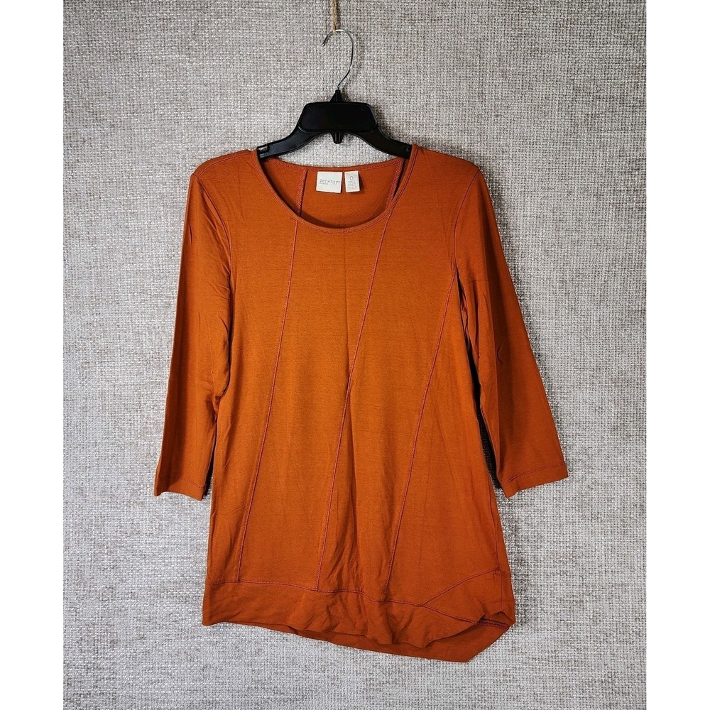 Chicos Zenergy Tunic Top Womens 0 US Small Orange Asymmetrical Hem Stretch